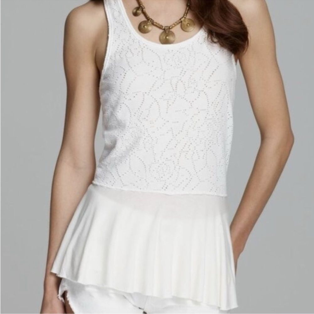 NWT Free People Tunic Tank Womens White Perforated Top Sz Small Racerback Peplum